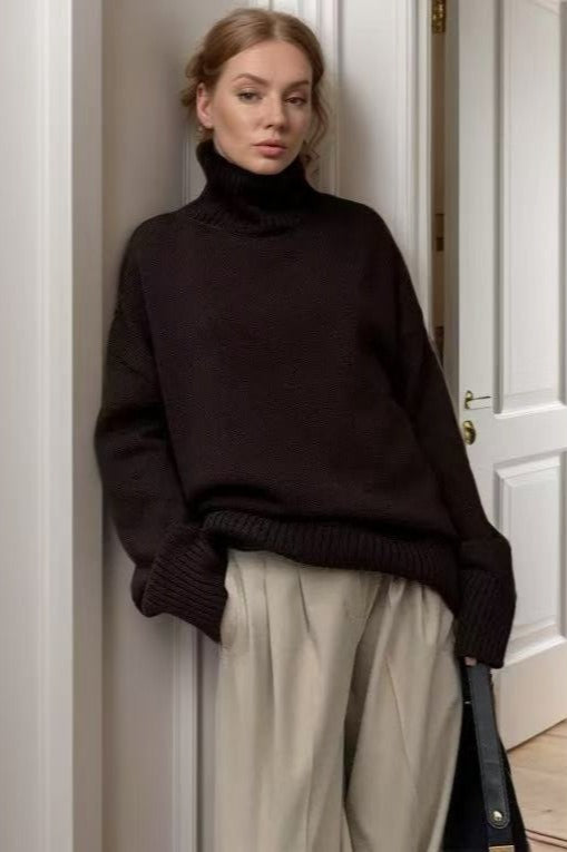 Solid High Neck Knit Sweater