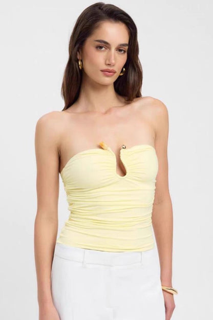 Dopamine Ruched Corset 3D Trim Tube Top