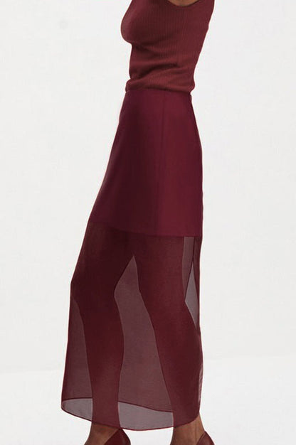 Double Layer Sheer Black High Slit Bodycon Skirt