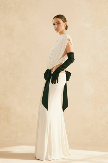 Bows Tassel Pleated Waistless Maxi Dress
