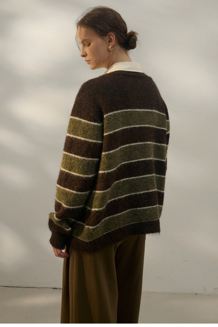 Textured Stripe V-Neck Knit Top