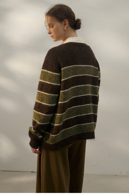 Textured Stripe V-Neck Knit Top