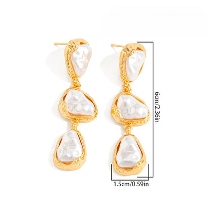 Retro Irregular Faux Pearl Long Metal Geometric Earrings