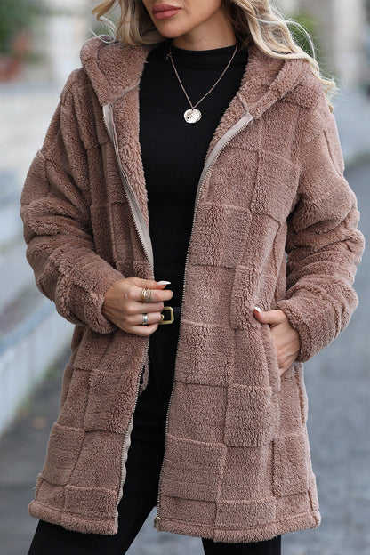 Hooded Long Fleece Cardigan Coat