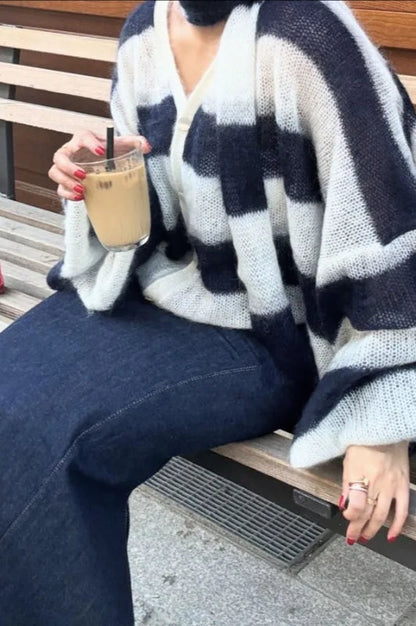 V-Neck Patchwork Knit Cardigan