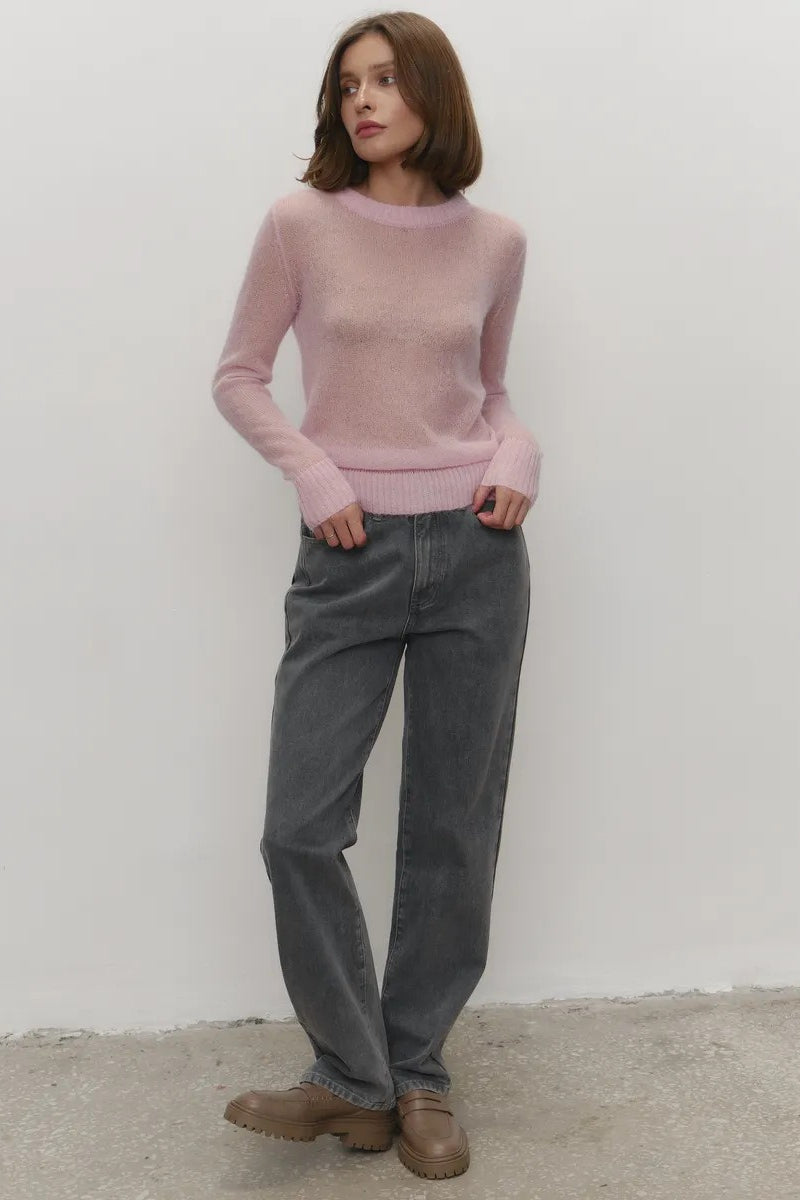 Sheer Pastel Round Neck Knit Top