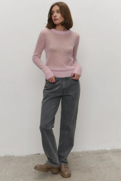 Sheer Pastel Round Neck Knit Top