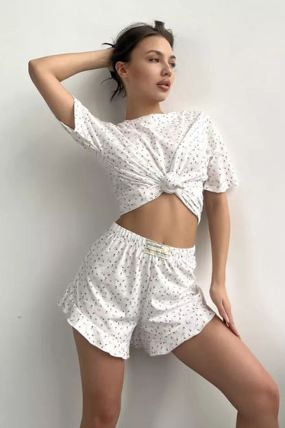 Floral Print Crew Neck Lounge Shorts Set