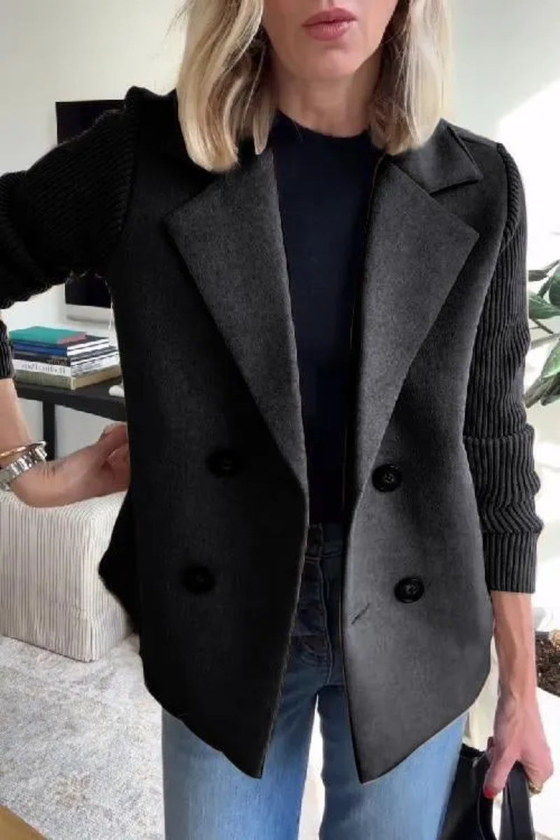 Knitted sleeve double-breasted suit jacket