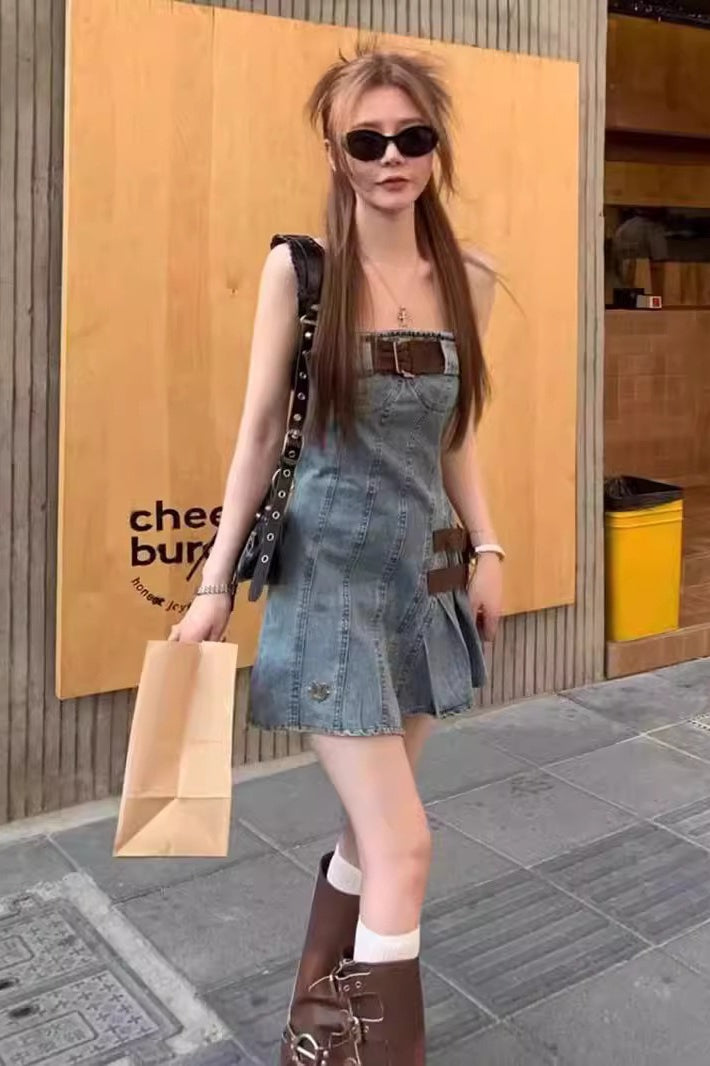 High Waist Denim Dress