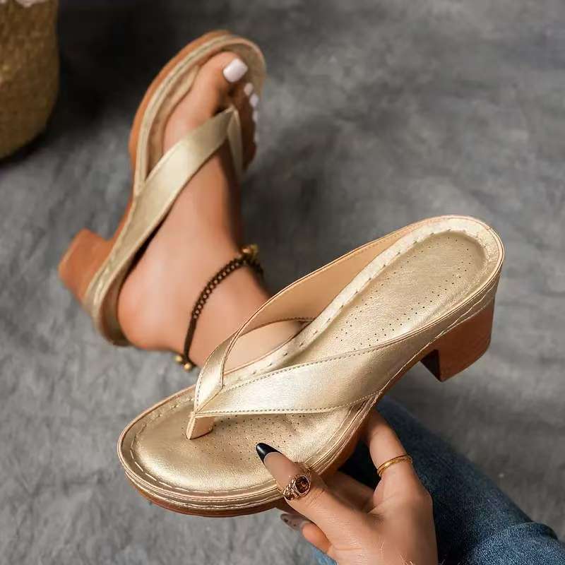 Thong Platform Block Heel Slide Sandals