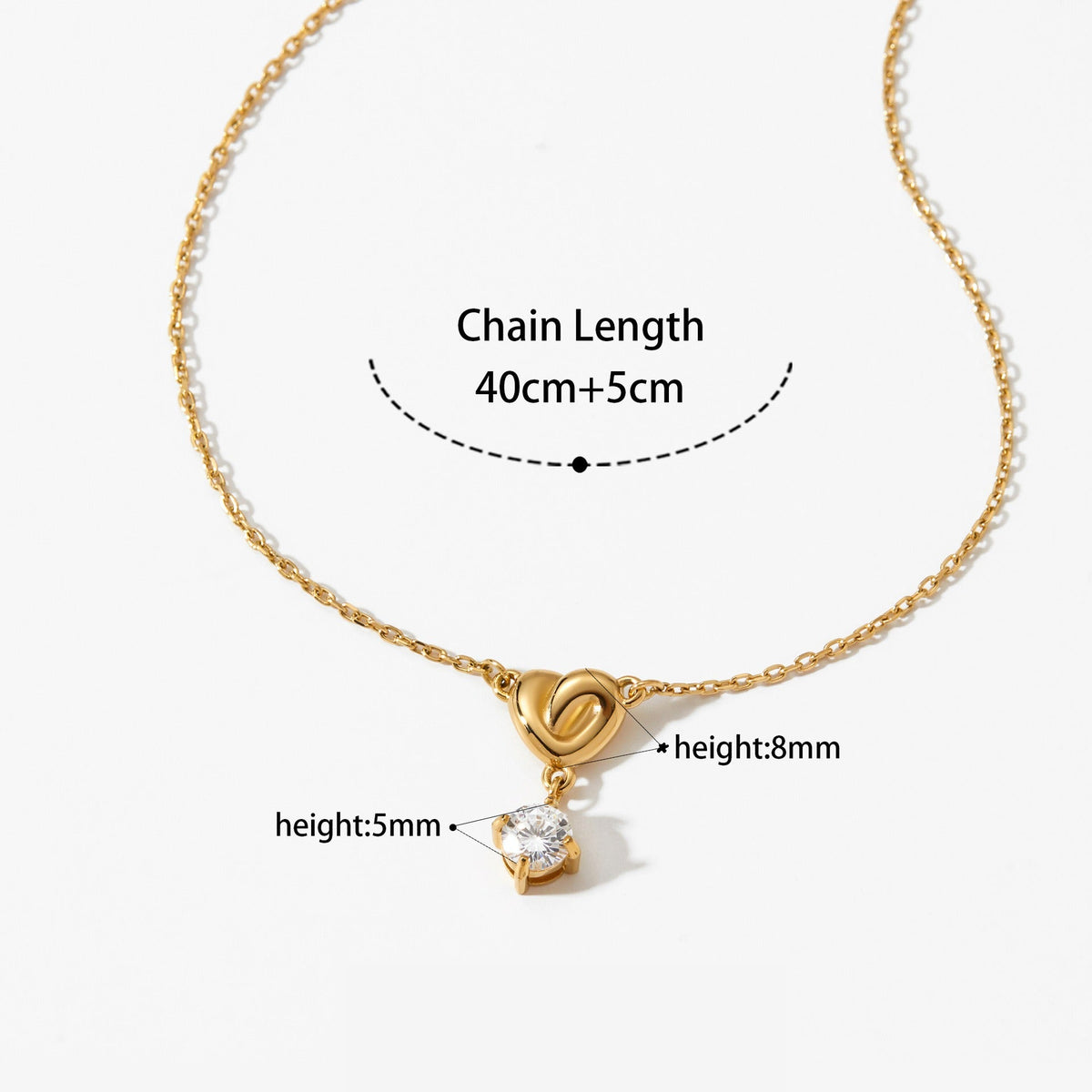 Heart Shape Zirconia Pendant Stainless Steel Necklace