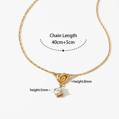 Heart Shape Zirconia Pendant Stainless Steel Necklace