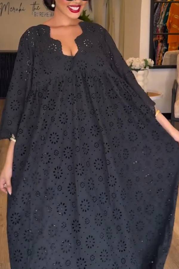 Elegant Black Hollow Pattern Dress