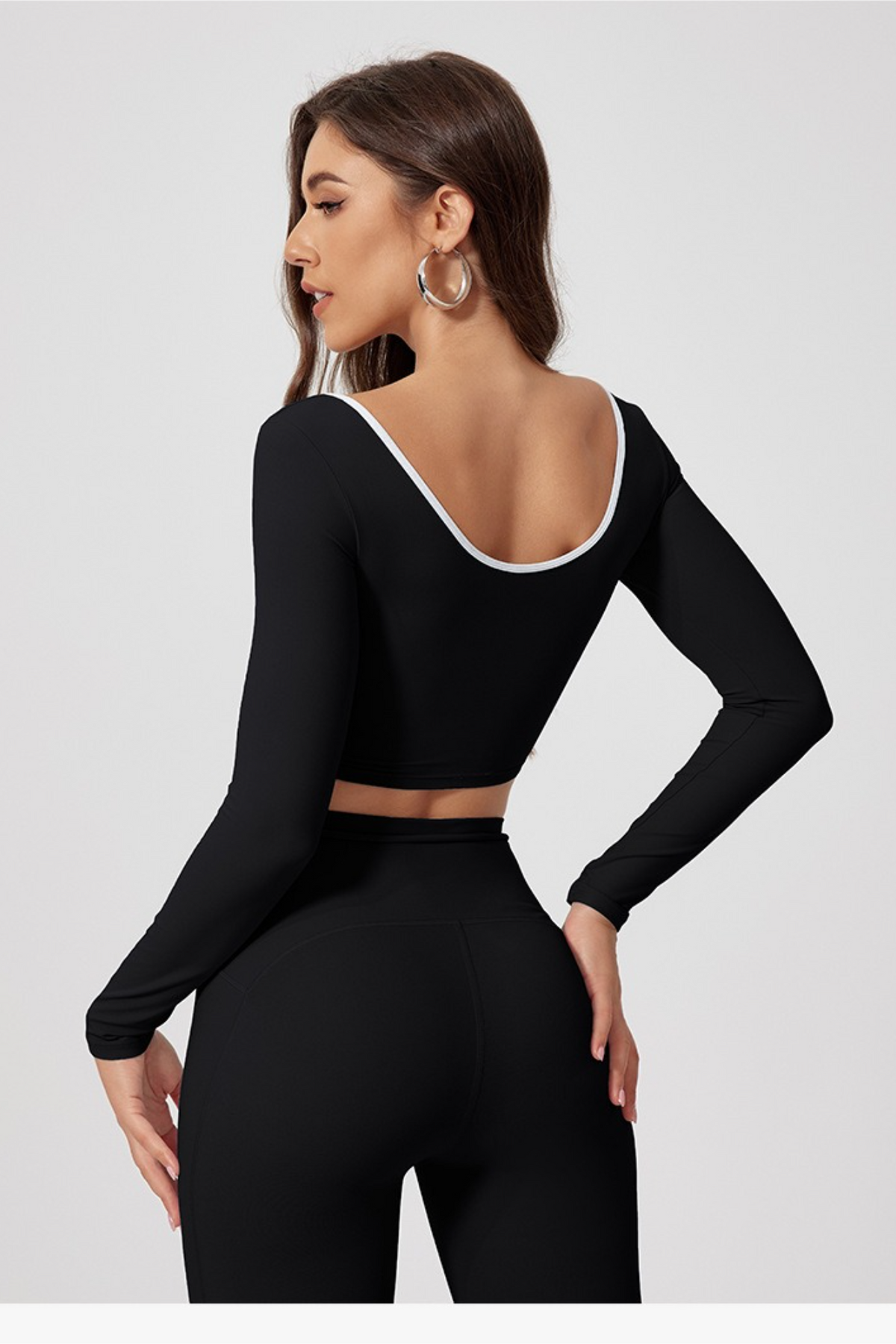 Crew Neck Color Block Quick Dry Long Sleeve Crop Top