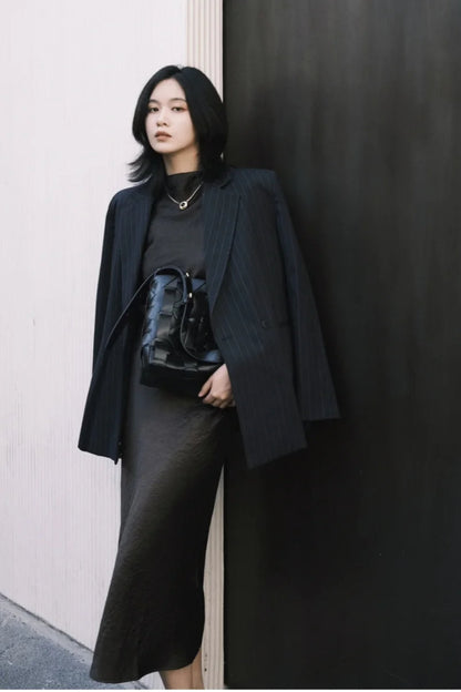 Shoulder-Padded Pinstripe Blazer