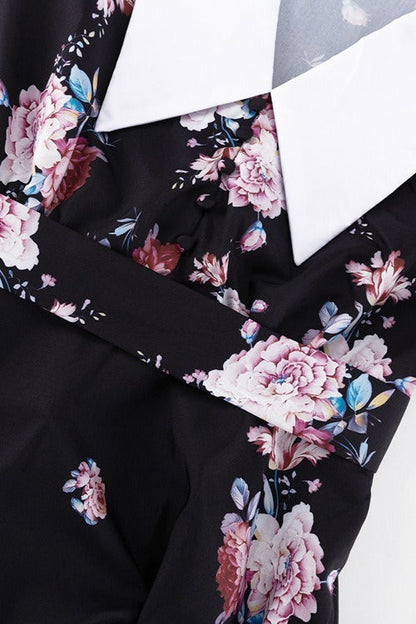 Flared Vintage Print Slim Waist Floral Maxi Dress