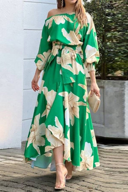 Long sleeve slant collar loose dress