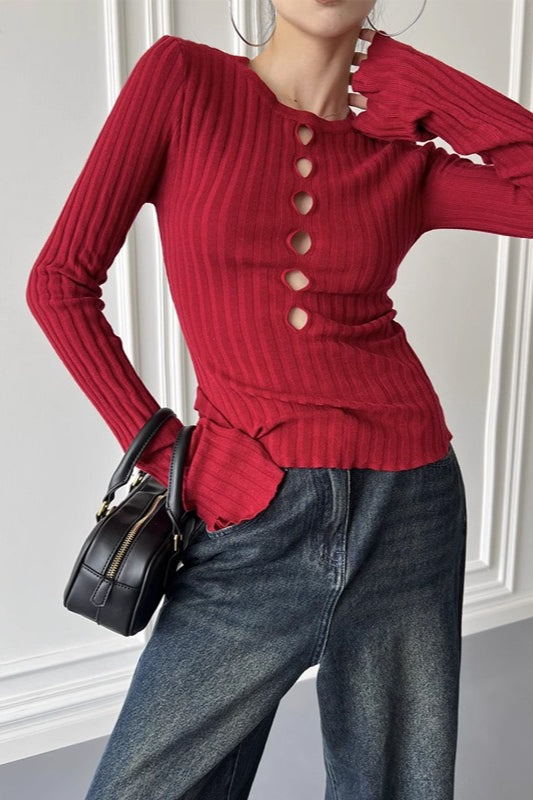 Sheer Panel Wool Blend Knit Top