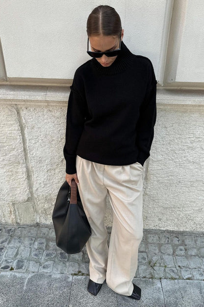 Colorblock Turtleneck Knit Sweater