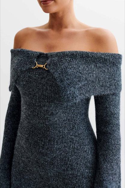 Knit Off Shoulder Fitted Bodycon Dress