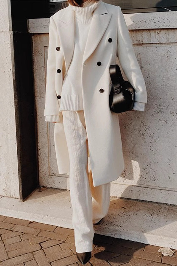 Solid Color Double Breast Lapel Overcoat