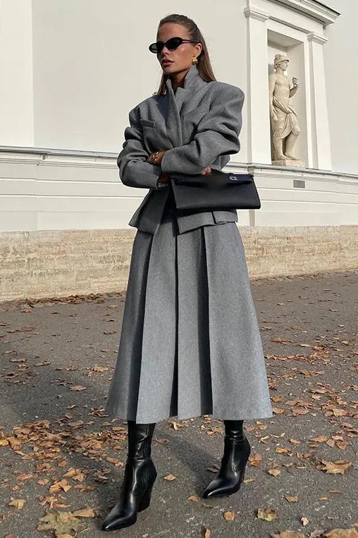 Fitted Cropped Blazer Long A Line Skirt Set