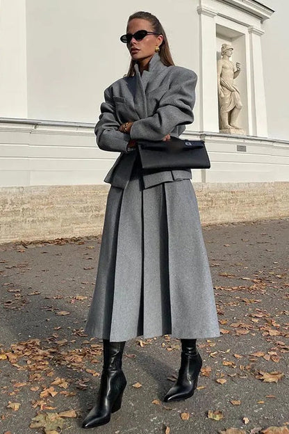 Fitted Cropped Blazer Long A Line Skirt Set