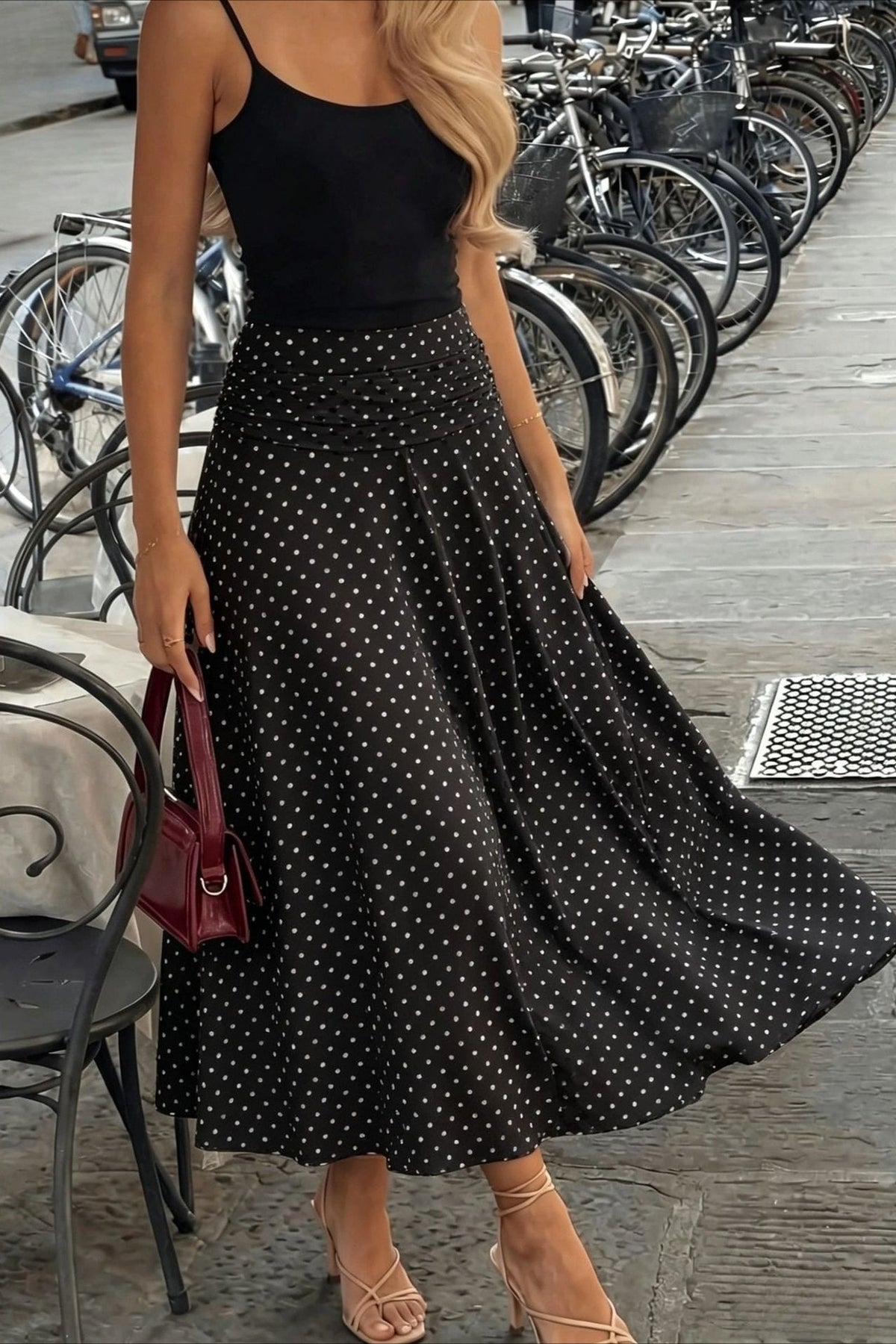 Polka Dot Sheer A-line Midi Skirt