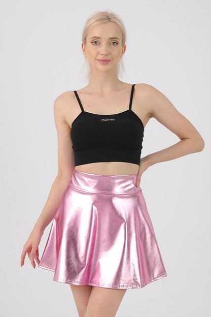 High Waist Solid Color Glossy Performance Skirt
