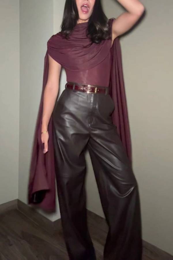 Elegant Draped Cape-Sleeve Top