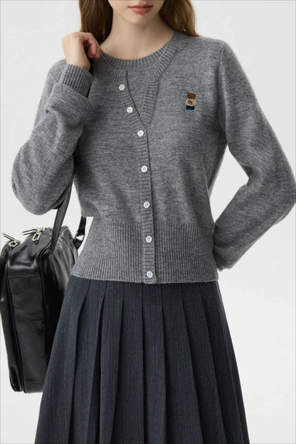 Wool Blend College Style Cardigan