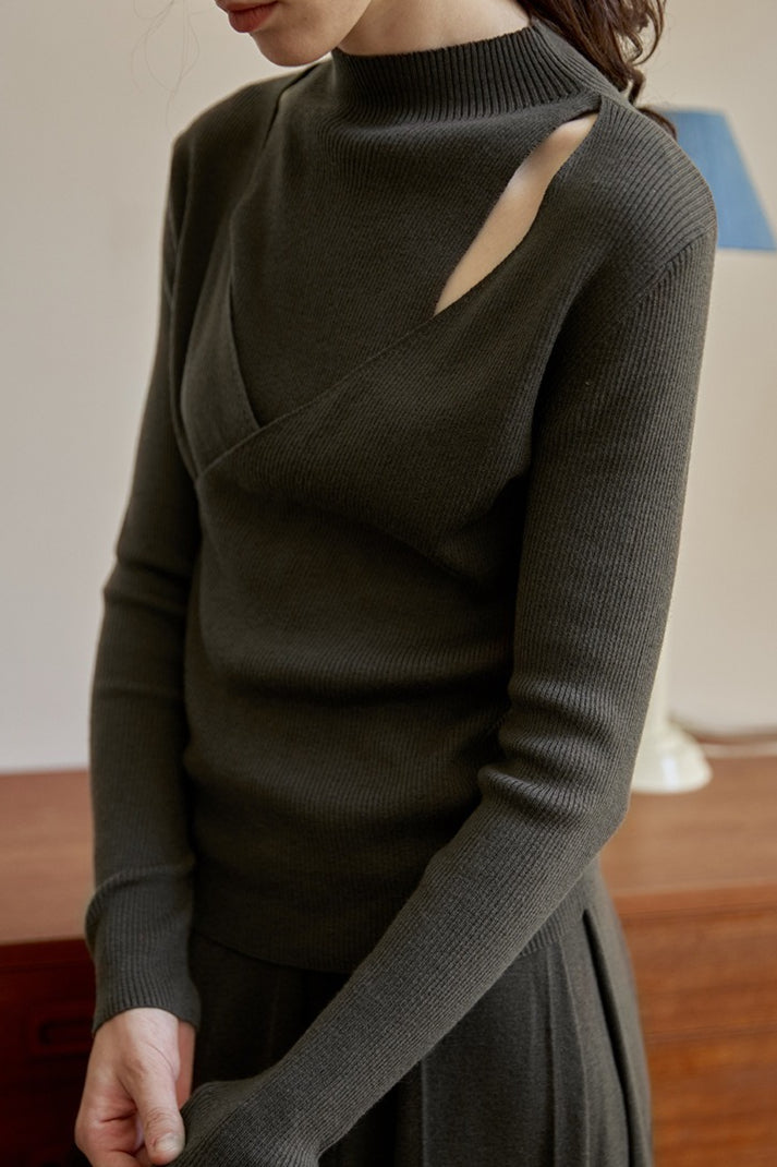 Sheer Panel Mock Neck Knit Top