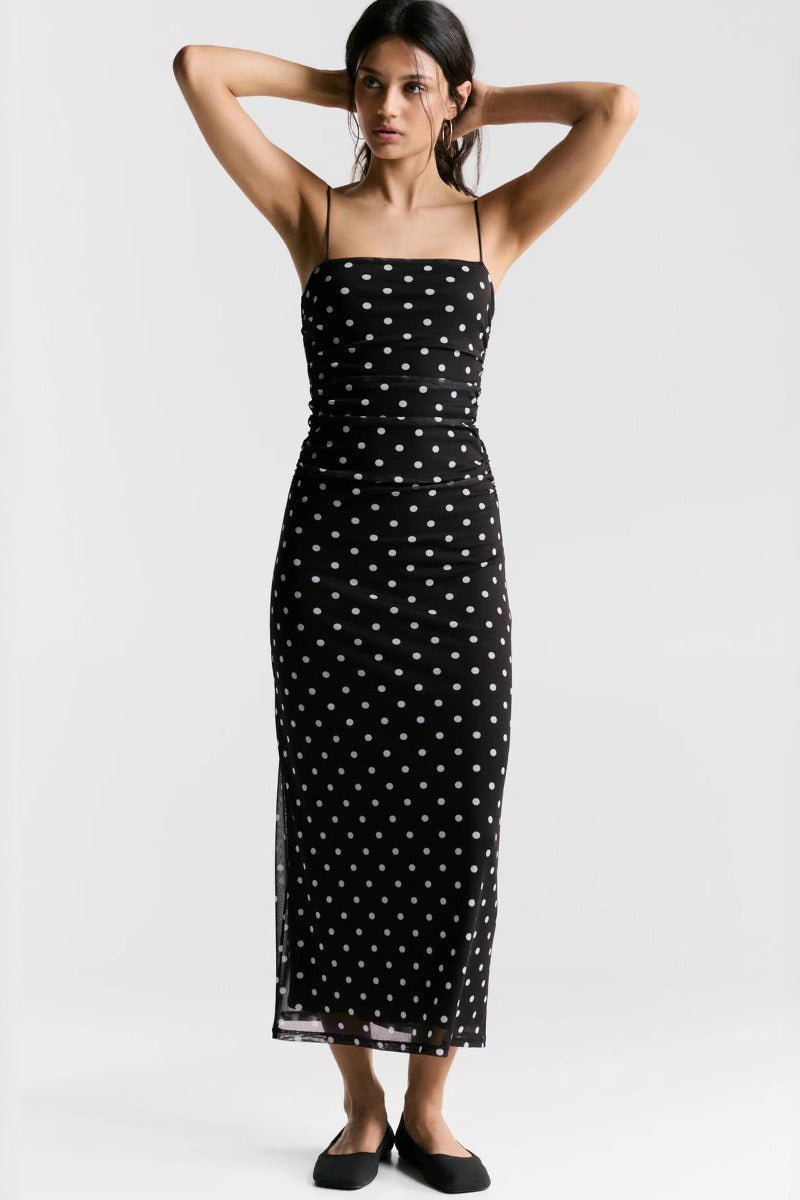 Polka Dot Cami Bodycon Maxi Dress