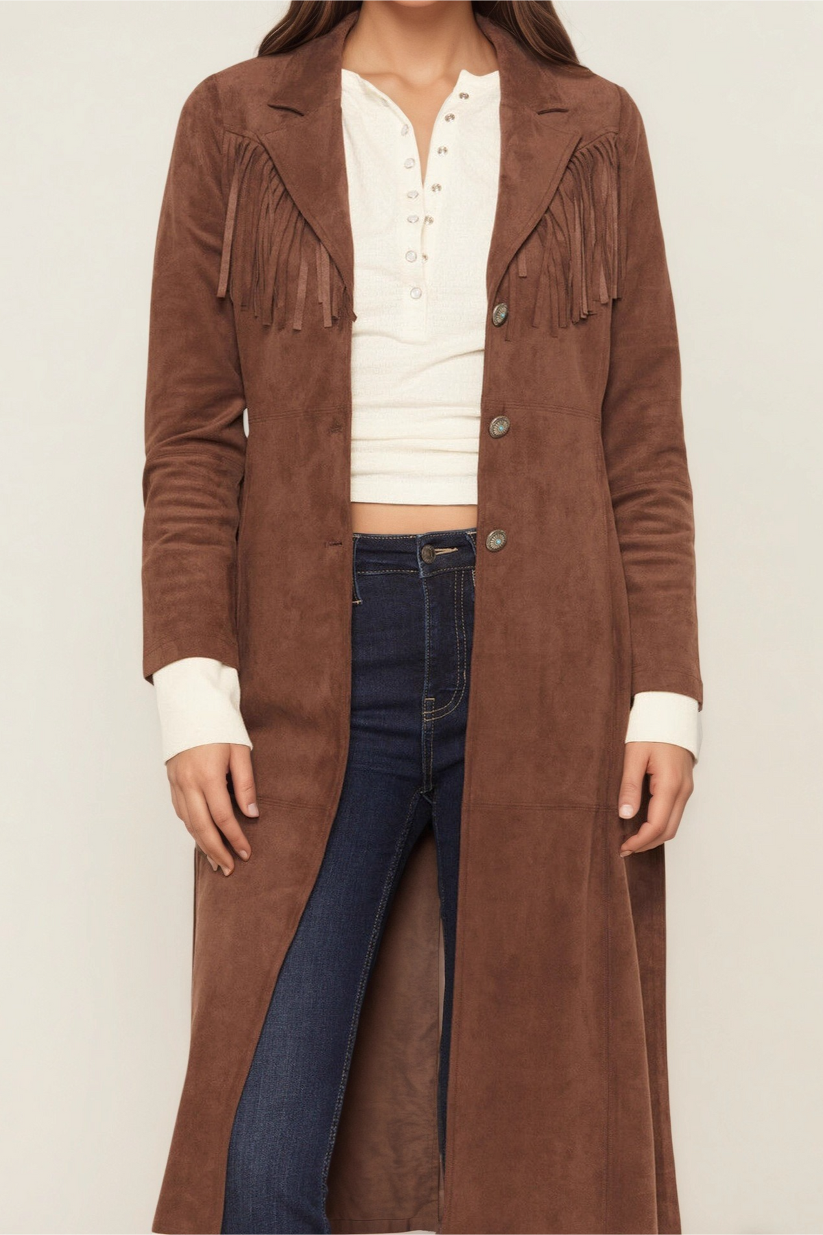 Faux Fur Notch Lapel Long Fringe Long Sleeve Overcoat