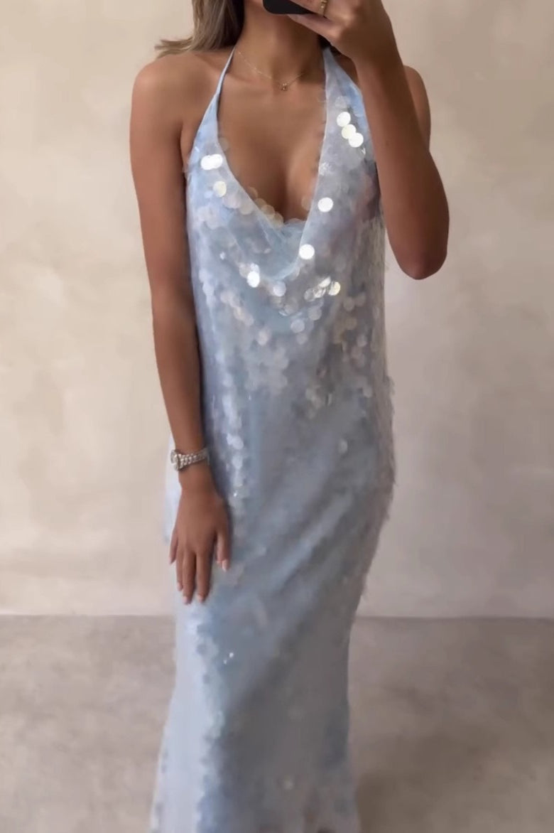 Backless Sequin Long Formal Sequin Dress