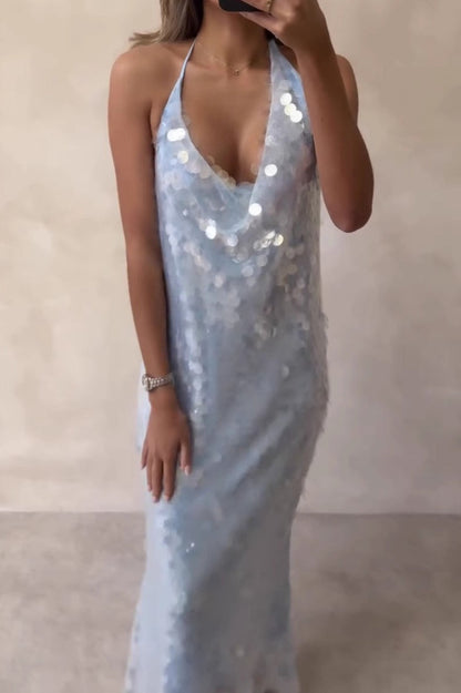 Backless Sequin Long Formal Sequin Dress