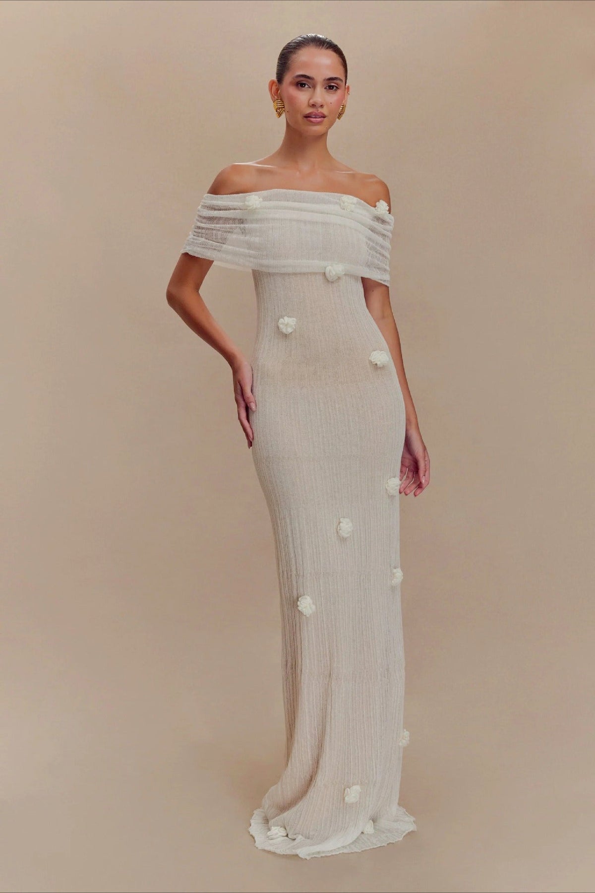 3D Floral Off-Shoulder Maxi Birthday Dress
