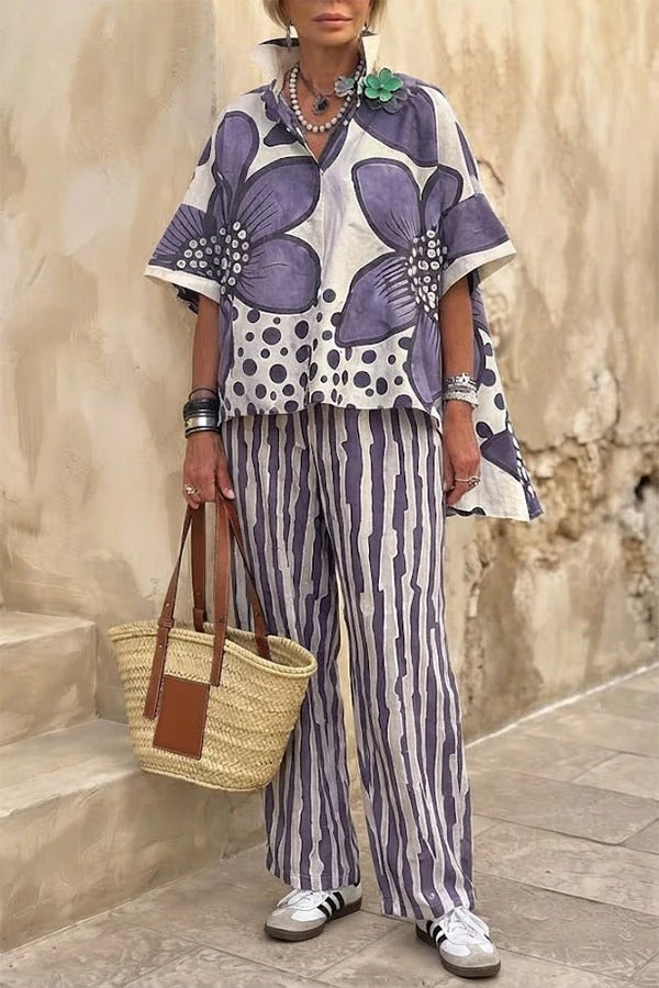 Floral Print Casual Two-Piece Pant Set