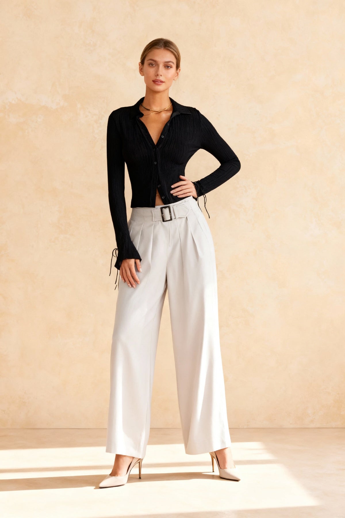 Long Sleeve Casual Turn-Down Collar Button-Down Knit Top