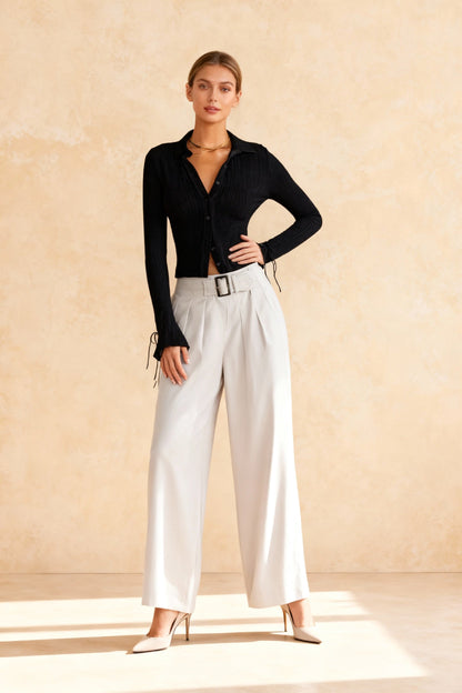 Long Sleeve Casual Turn-Down Collar Button-Down Knit Top