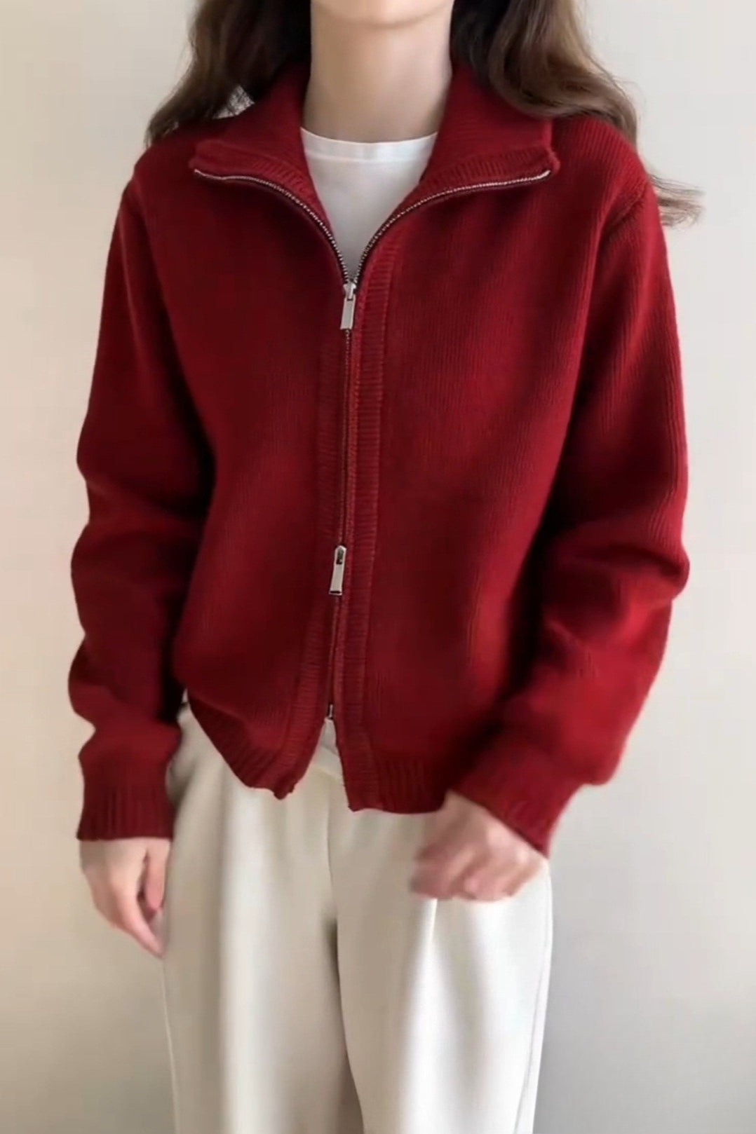 High Neck Double Zip Sweater