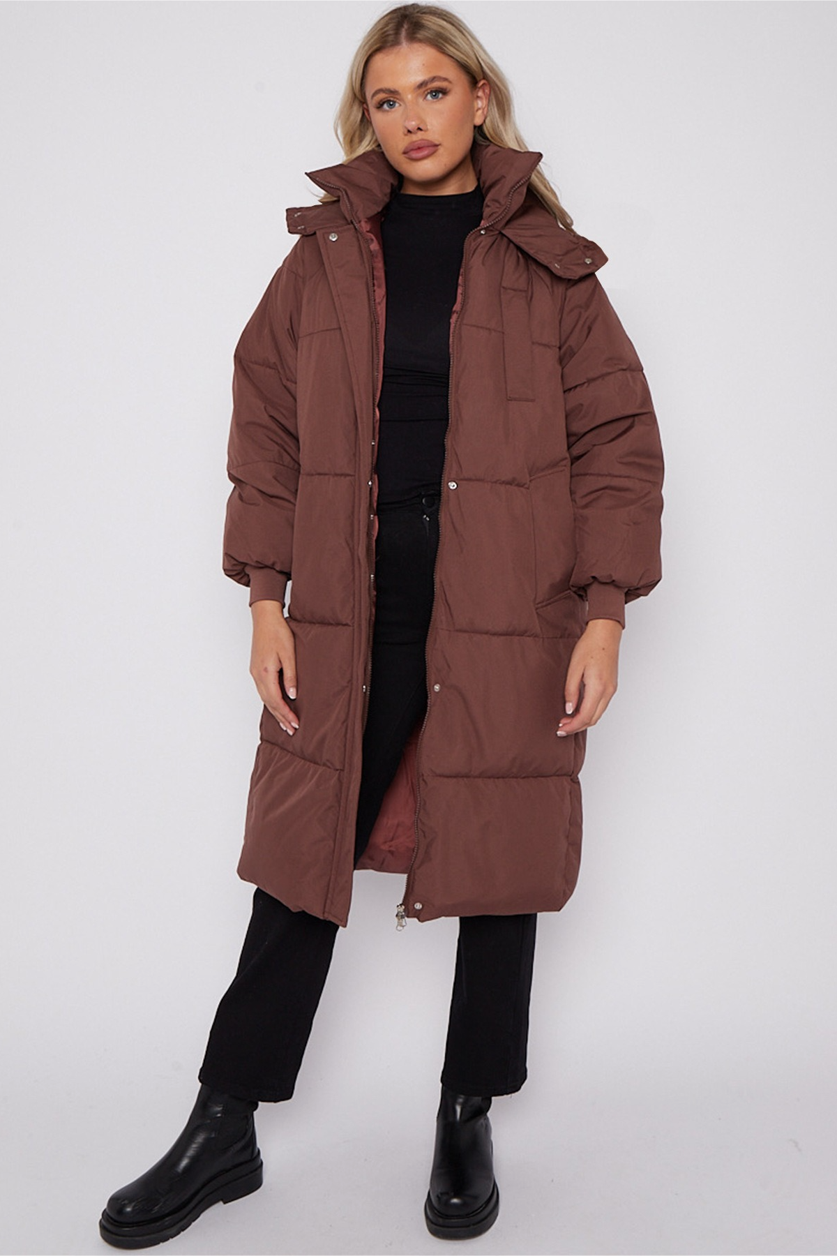 Thick Padded Hooded Mid-Length Winter Overcoat