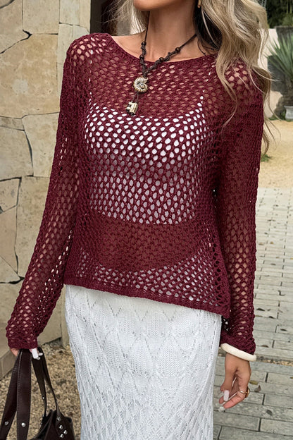 Long Sleeve Hollow Out Vacation Cover Up