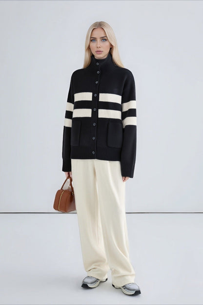 High Neck Color Block Knit Sweater