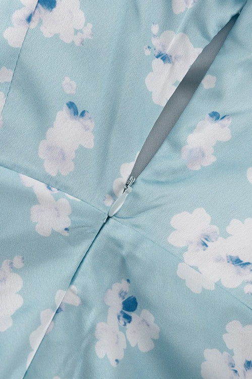 Satin Floral Collar Long Sleeve Floral Dress