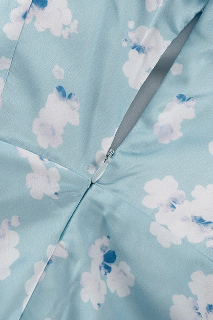 Satin Floral Collar Long Sleeve Floral Dress