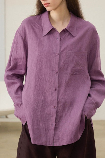 Linen Green Oversized Versatile Long Sleeve Blouse