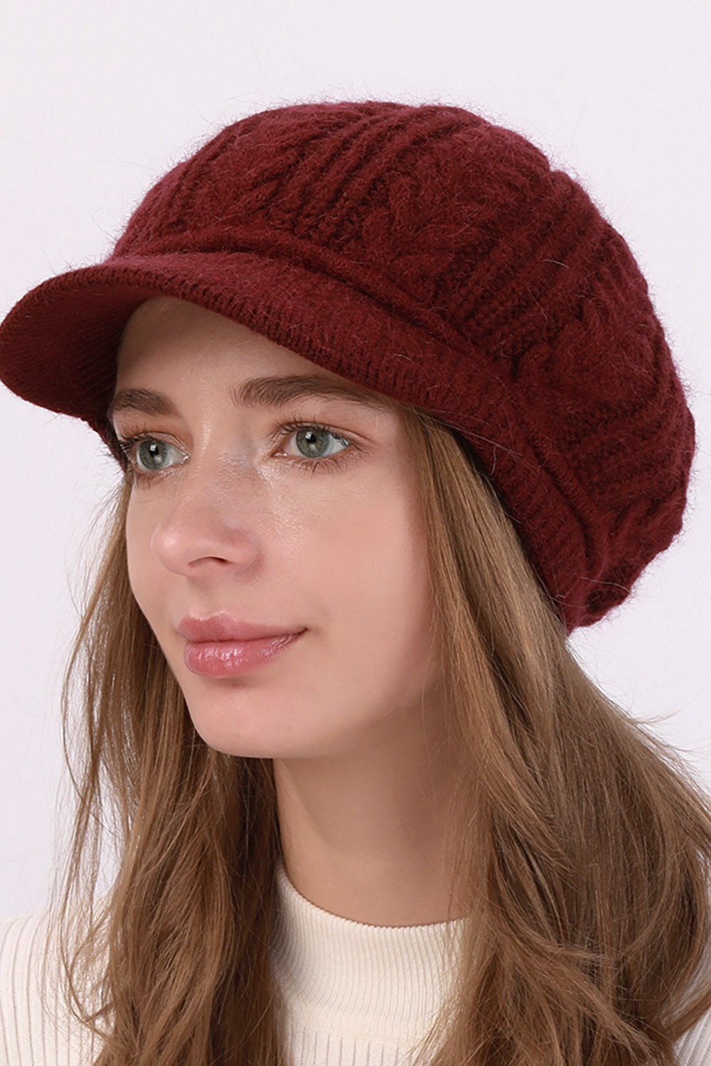 Fleece Lined Cable Knit Beret Hat
