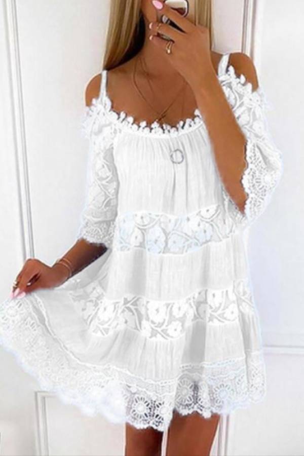 Multi-Color Off-the-Shoulder Lace Splicing Dress